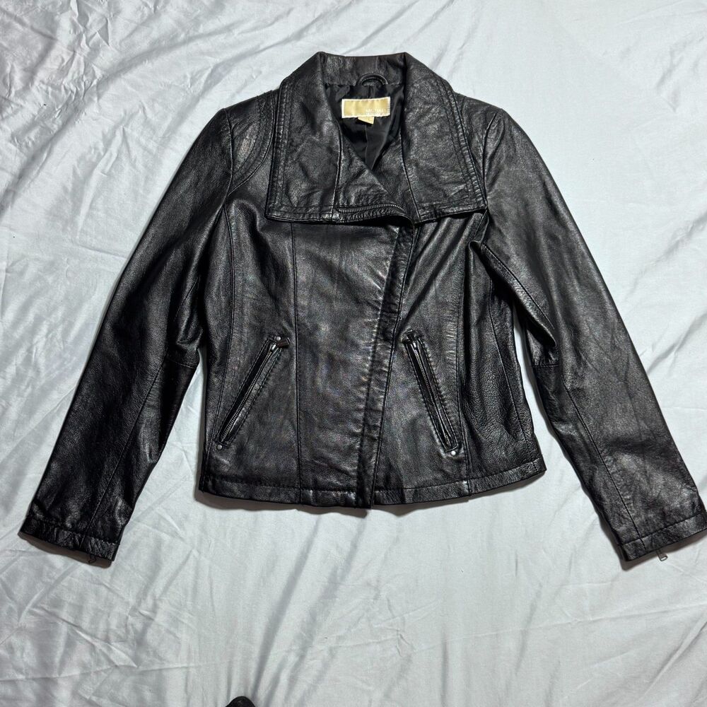 MICHAEL Michael Kors Black Genuine Leather Asymmetric Moto Jacket Size M